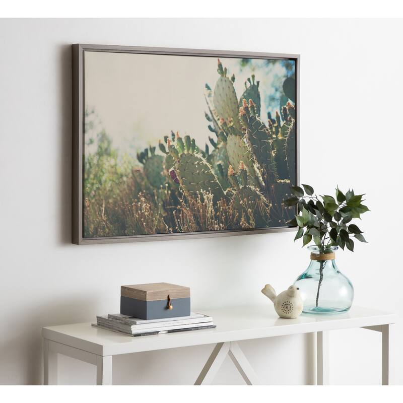 Kate and Laurel Sylvie Desert Pear Cactus Framed Canvas by Laura Evans