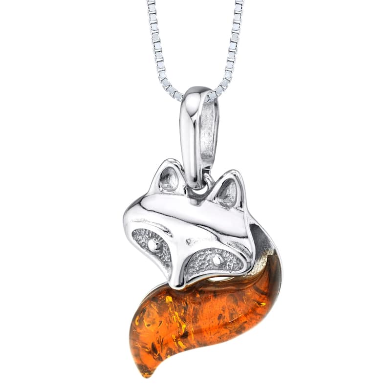Amber Fox Pendant in Sterling Silver