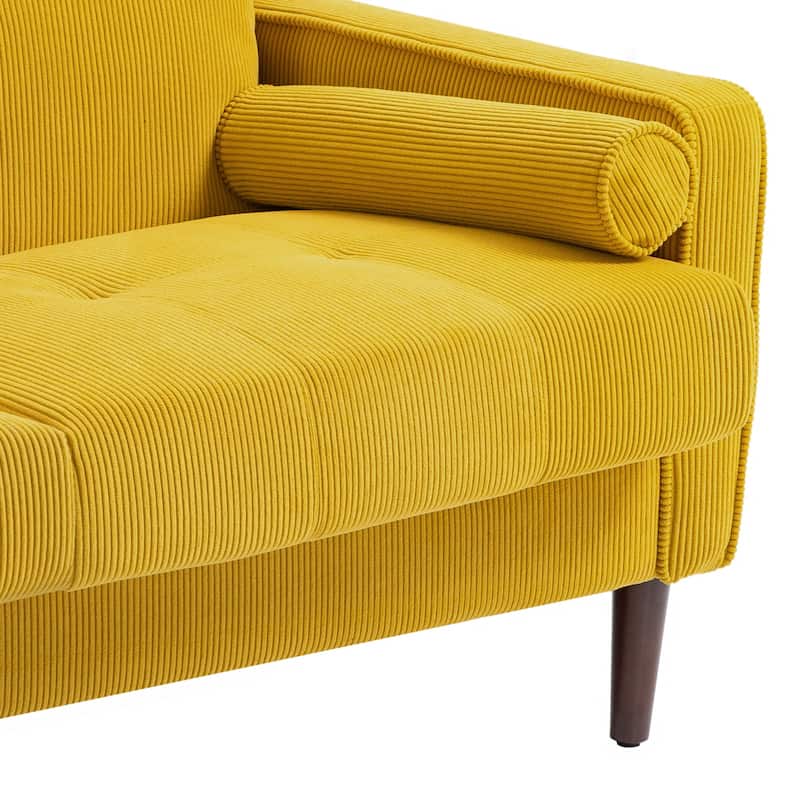 62" Wide Corduroy Button Tufted Sofa Couch with Armrest Pillow