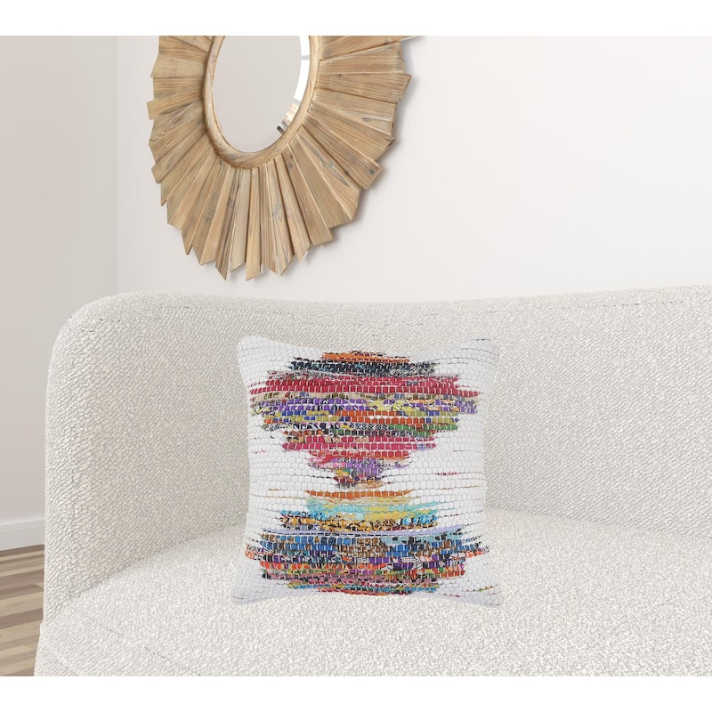 HomeRoots 20" X 20" White Red Green Blue Yellow And Orange 100% Cotton Geometric Zippered Pillow