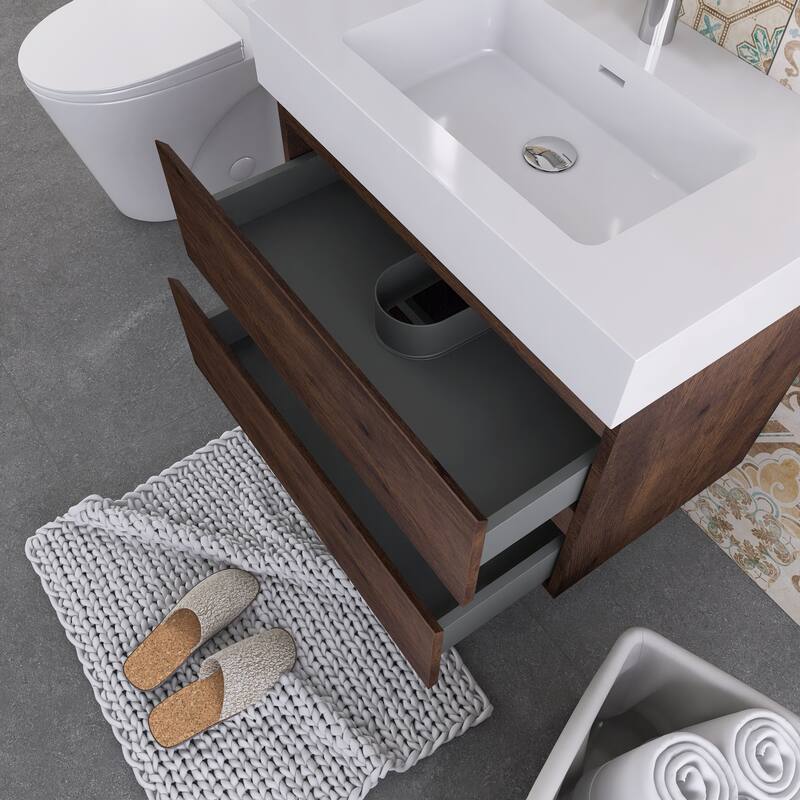 Floating Bathroom Vanity with Solid Surface Top