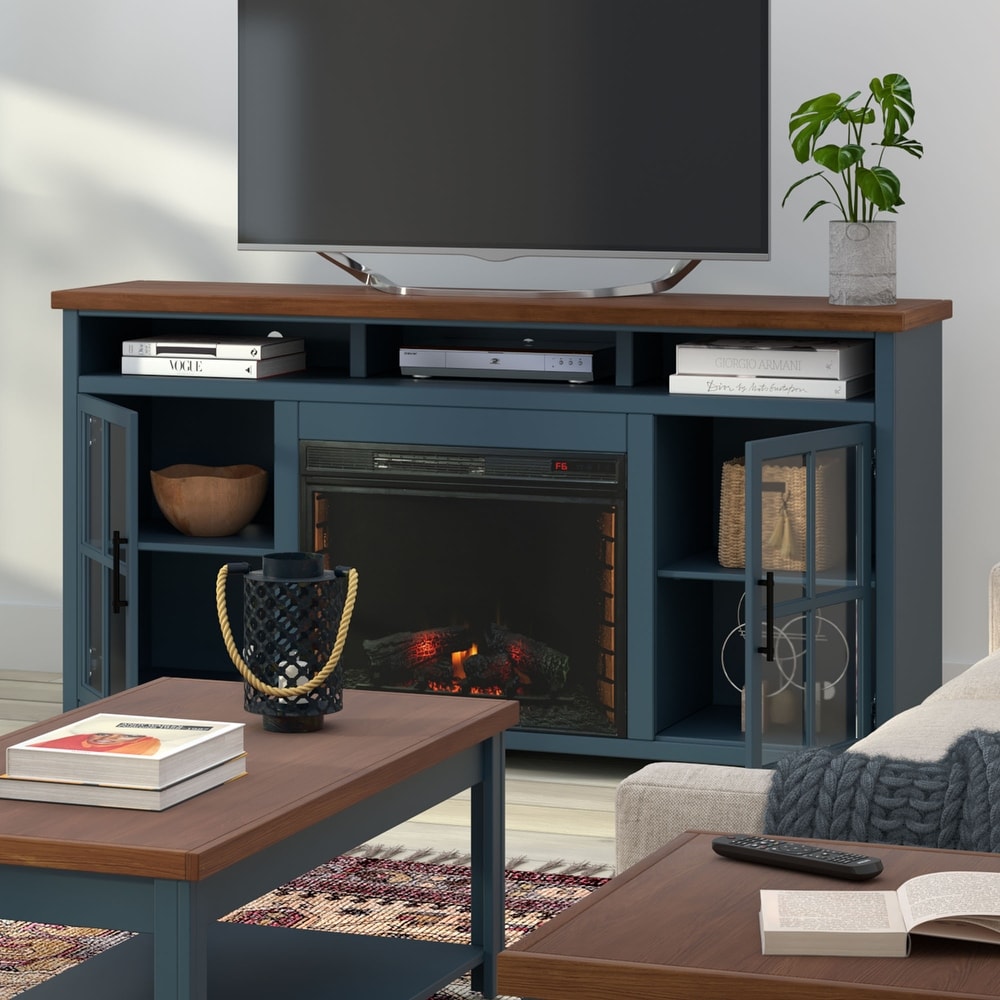 Navy blue tv on sale stand with fireplace