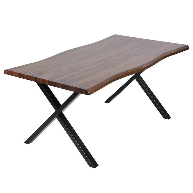Homy Casa 63" Modern Dining Table, Unique Wavy Edge Top Office
