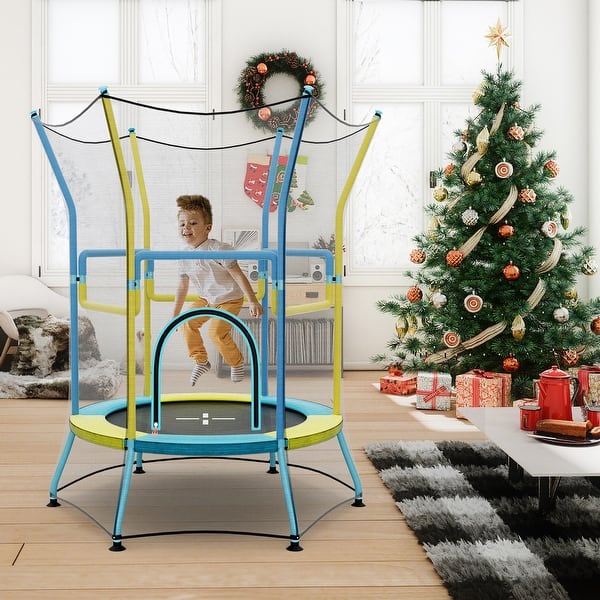 Gymax Kids Mini Trampoline w/ 59'' Higher Enclosure Net Seamless