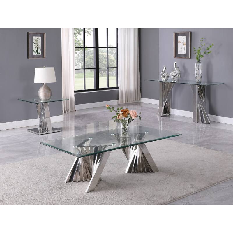 Best Quality Furniture Modern Glass Coffee Table Sets w/ Spiral Base