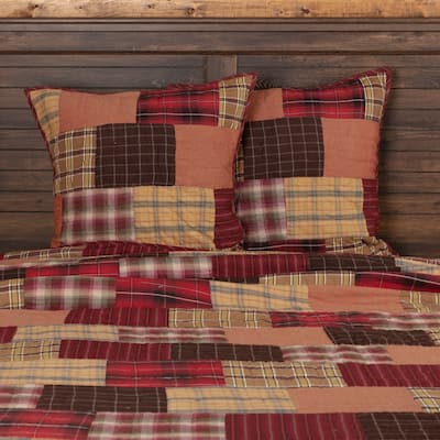 Red Rustic Bedding VHC Wyatt Euro Sham Cotton Patchwork