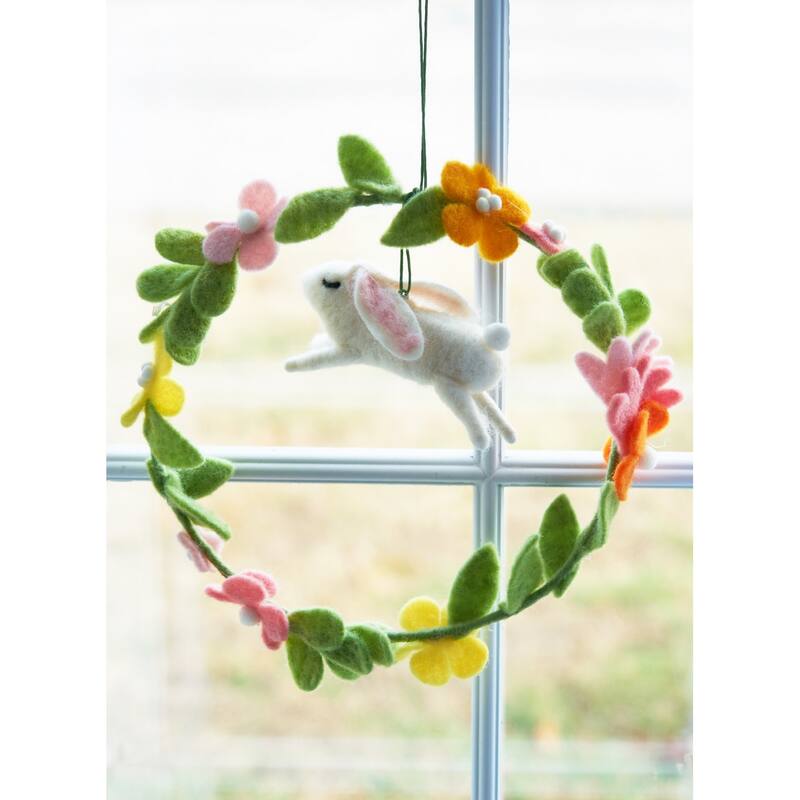 9.06" Easter Spring Bunny Rabbit Floral Flowers Decorative Wreath