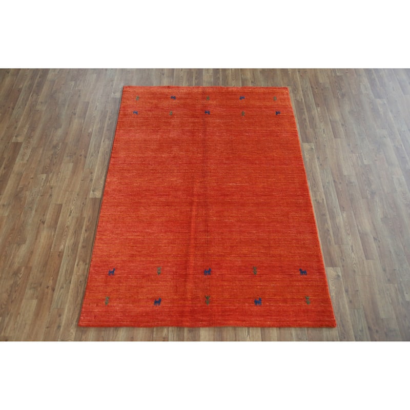 Hand Knotted Oriental 100% Wool Carpet Tribal Animal Pictorial Oranges & Rust Gabbeh Area Rug - 6' 6'' X 4' 6''