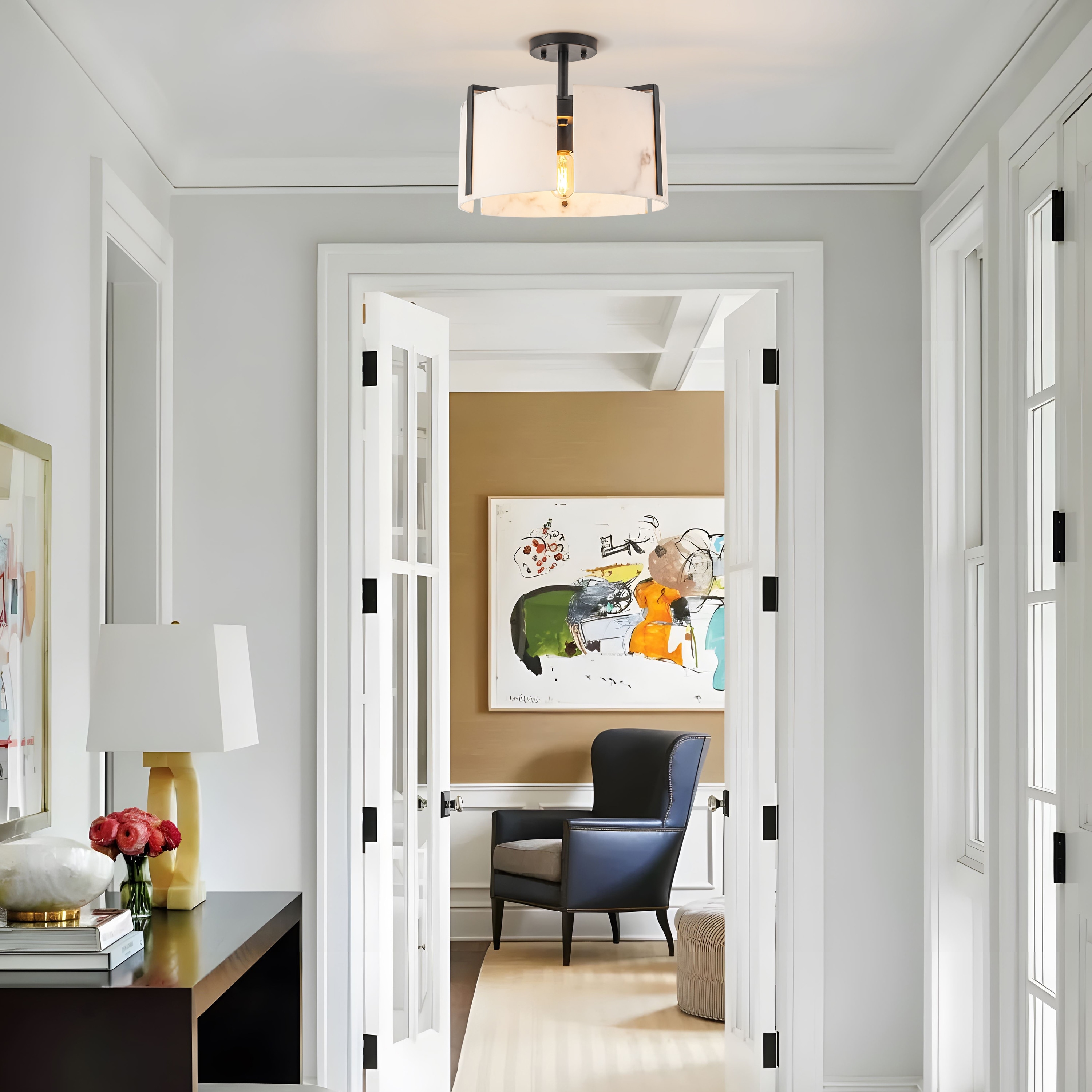 Starsky 3-Light Natural Alabaster Semi Flush Mount with Unique