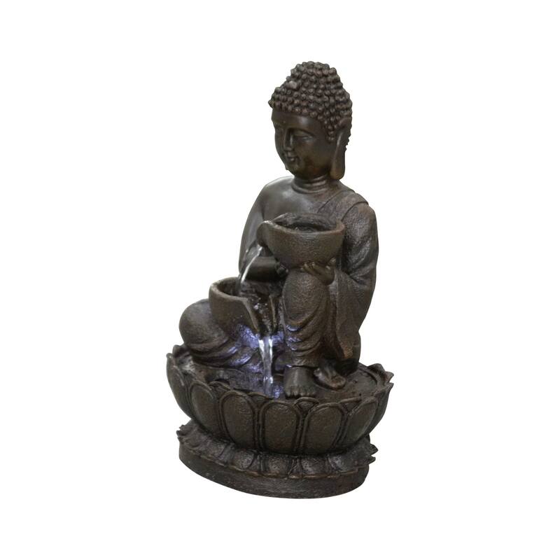 LED Lighted Sitting Buddha Water Fountain - 13.75"