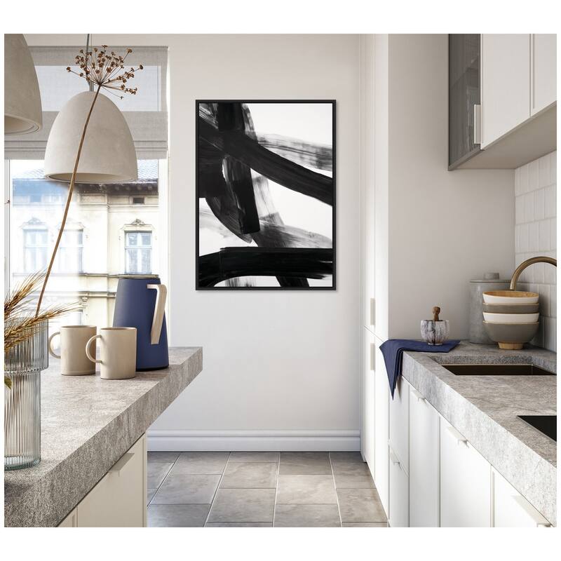 Kate and Laurel Black Mark No. 1 by Amy Lighthall Framed Canvas Wall Art Print