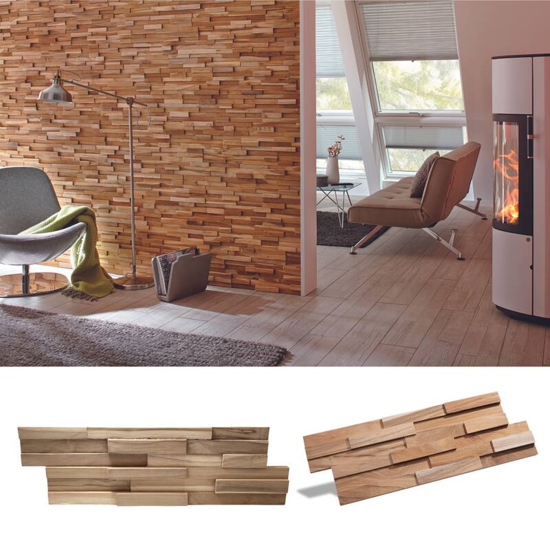 Wall!Supply 0.79 in. x 7.09 in. x 19.49 in UltraWood Teak Firenze Jointless Z-shape Interlocking (10-Pack)