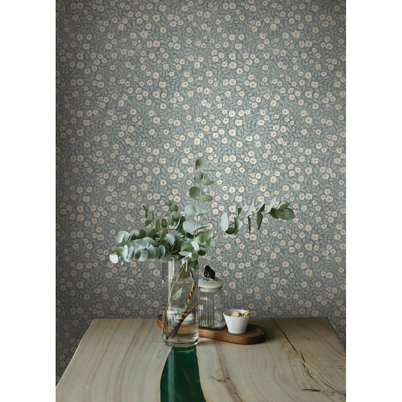 Chesapeake Poppy Trail Light Blue Floral Wallpaper