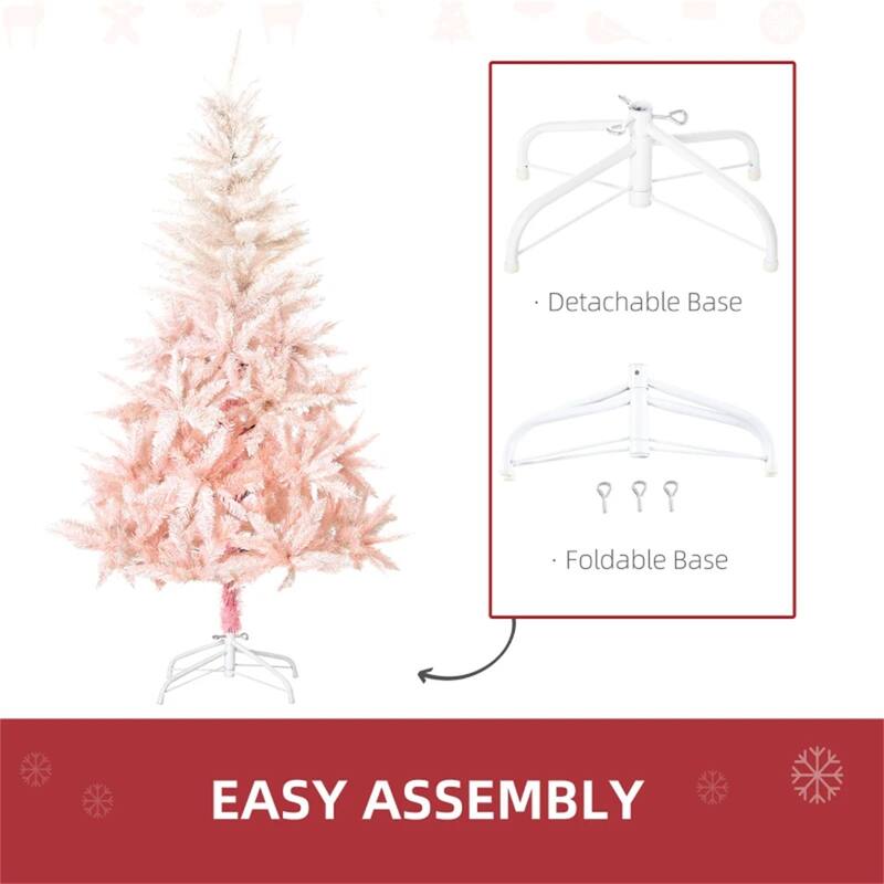 Pink Artificial Christmas Tree PVC Metal 450 Tips Lifelike Holiday Decor Easy Setup Flame Retardant - 29.5" x 59" H
