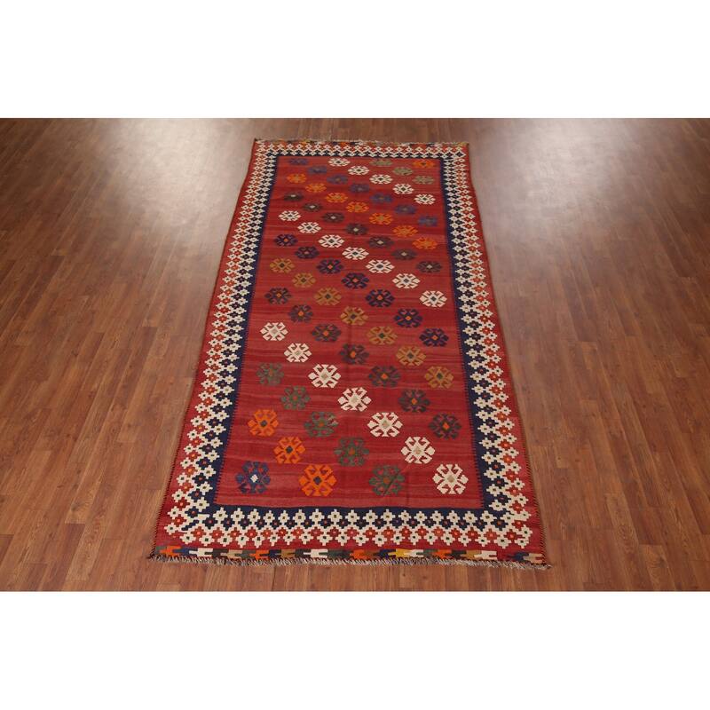 Kilim Qashqai Nomadic Persian Vintage Hand-Woven Tribal Wool Carpet - 5'0"x 9'7"