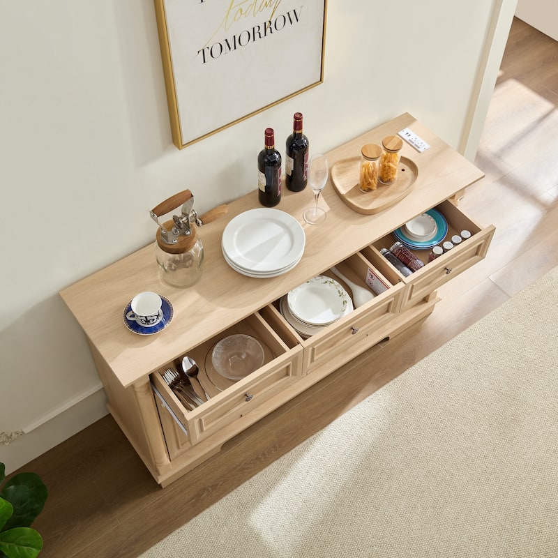 Farmhouse Style Kitchen Storage Cabinet with 3 Drawers and Doors