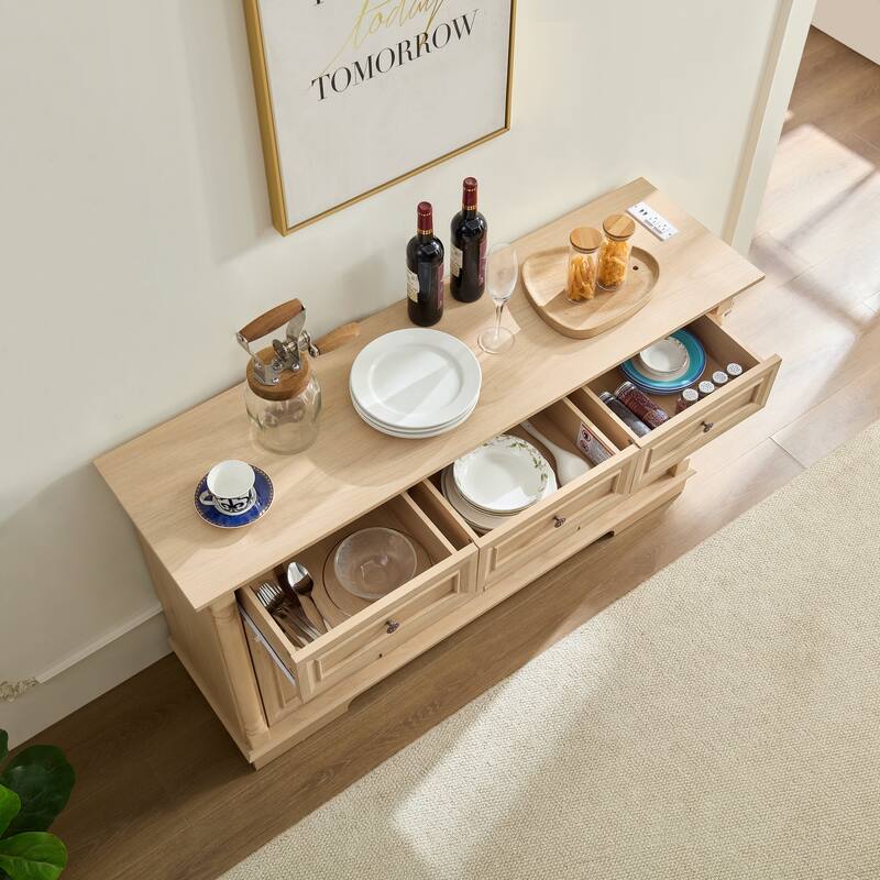 Sideboard Cabinet with Drawers & Doors, Multifunctional Wooden Coffee Bar Cabinet, Large Wall Cabinet with Roman Column Shape