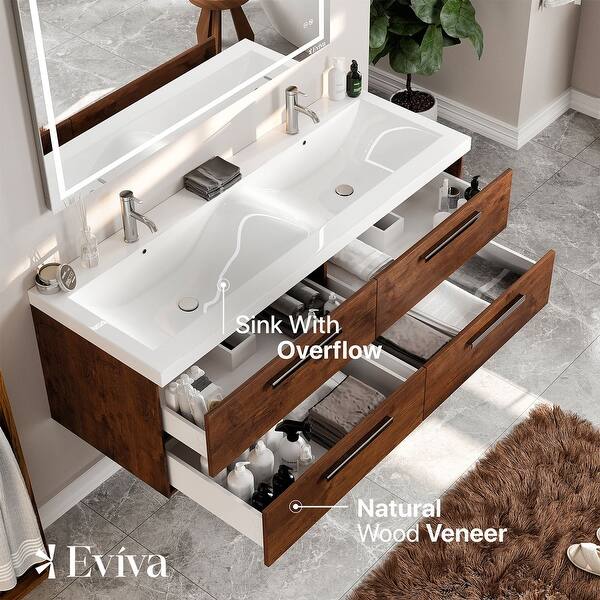 Surf 57 in. W x 20 in. D x 21.5 in. H Bathroom Vanity in Rosewood with White Acrylic Top with White Sink