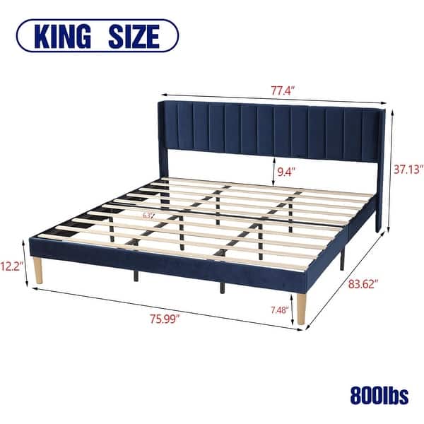 dimension image slide 14 of 25, AUFANK Upholstered Platform Bed Frame with Headboard Wooden Slats Support