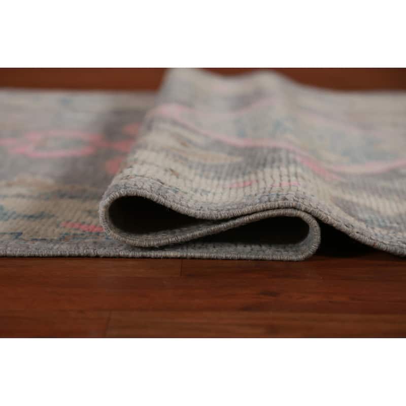 Hand Knotted Oriental 100% Wool Carpet Transitional Geometric Greys & Charcoal Oushak Runner Rug - 16' 1'' X 3' 5''