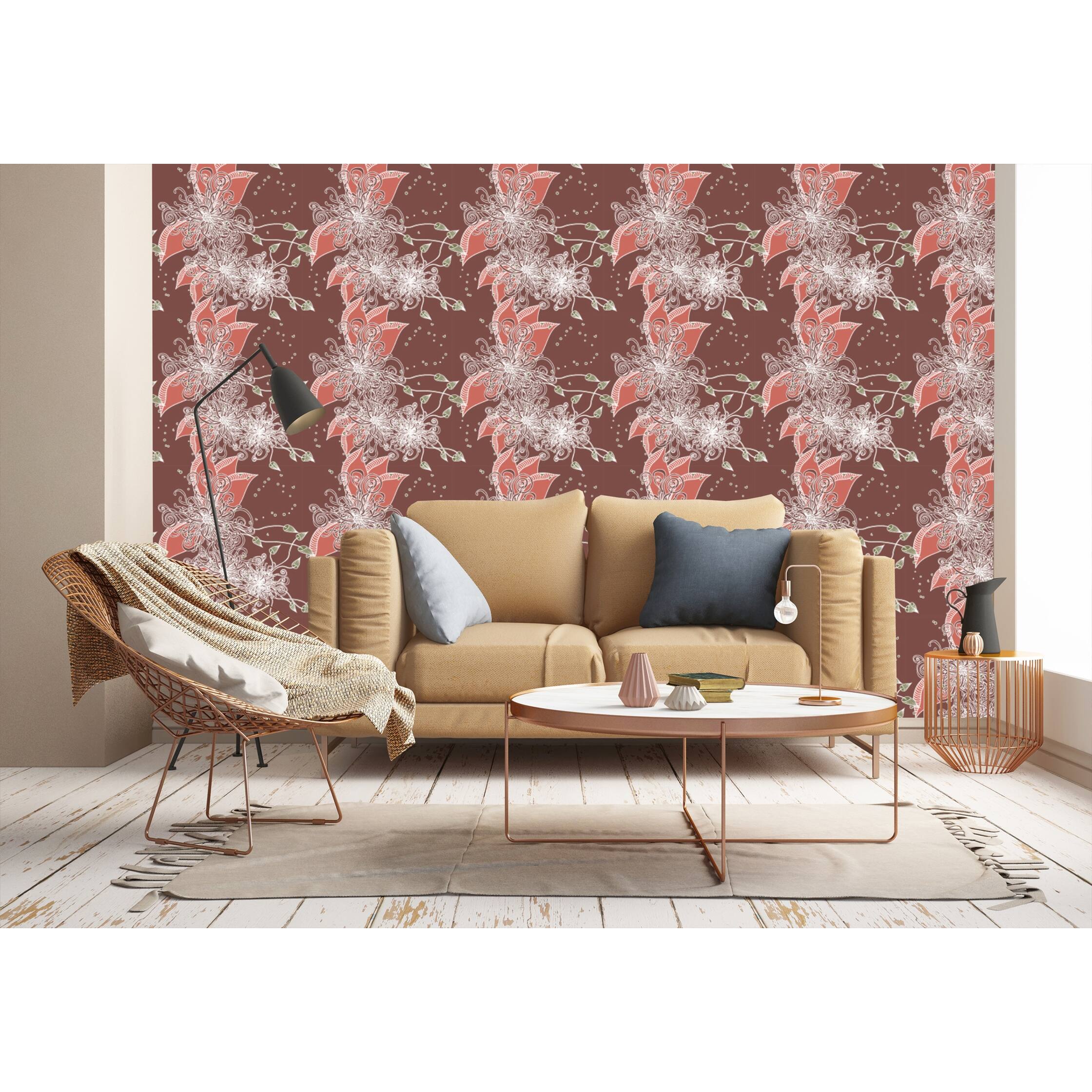 Doodle Floral Removable Wallpaper 24'' inch x 10'ft Bed Bath