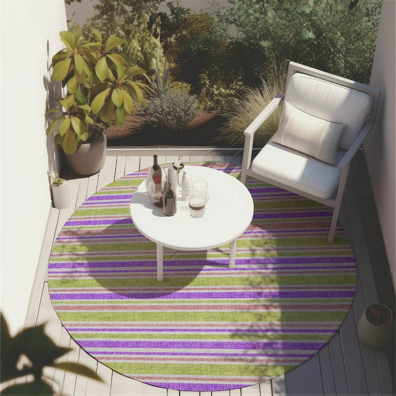 Machine Washable Indoor/ Outdoor Thin Cabana Stripe Chantille Rug - Purple - 8' x 8'