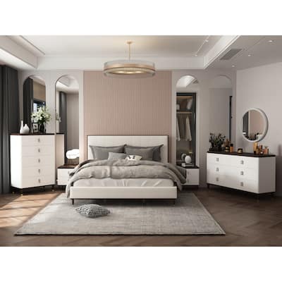 Modern Design Queen Size Platform Bed with Light Gray Fabric for Bedroom