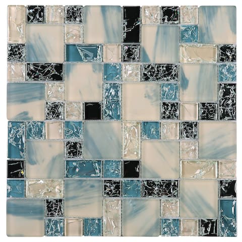 TileGen. Crushed 1" x 2" Crackle Glass Mosaic Tile in Blue/White Wall Tile (10 sheets/9.6sqft.)