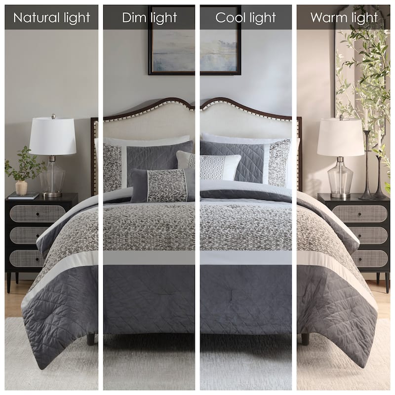 GDF Studio - Valen Textured Jacquard Stripe 5-Piece Comforter Set with Decorative Throw Pillows