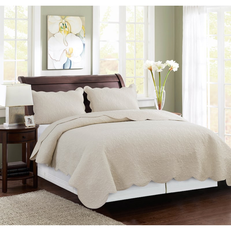 Christiana Cotton Reversible Machine Washable Quilt Set - Twin - Beige