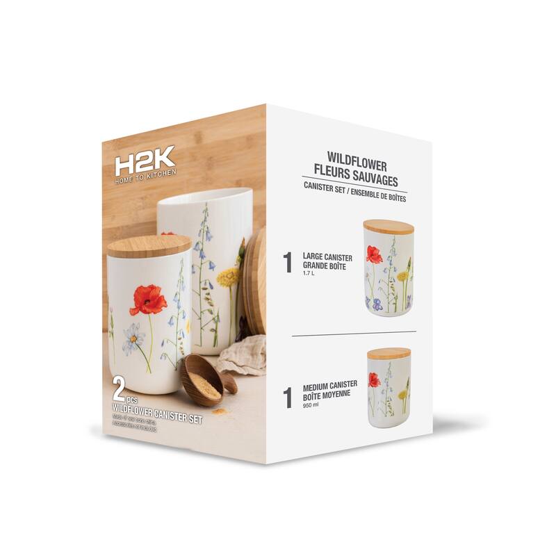 Storage Canisters With Bamboo Lids 2 Piece Set Wildflower - 12
