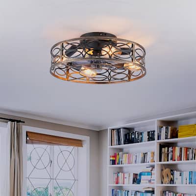 20" Low Profile Caged Ceiling Fans with Lights and Remote, NOT Included Bulb