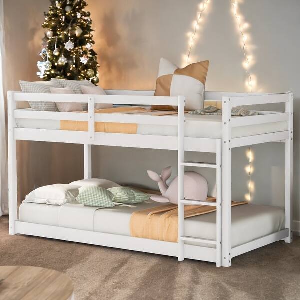 slide 2 of 26, Safety Design Twin over Twin Floor Bunk Bed with Ladder White
