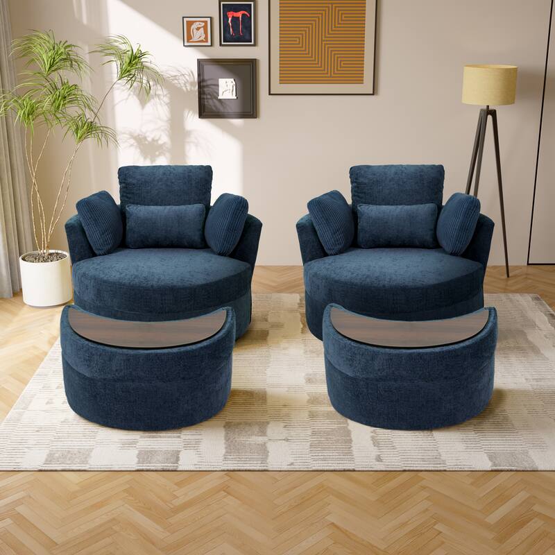 Upholstered Swivel Accent Barrel Chair And Storage Ottoman Sets