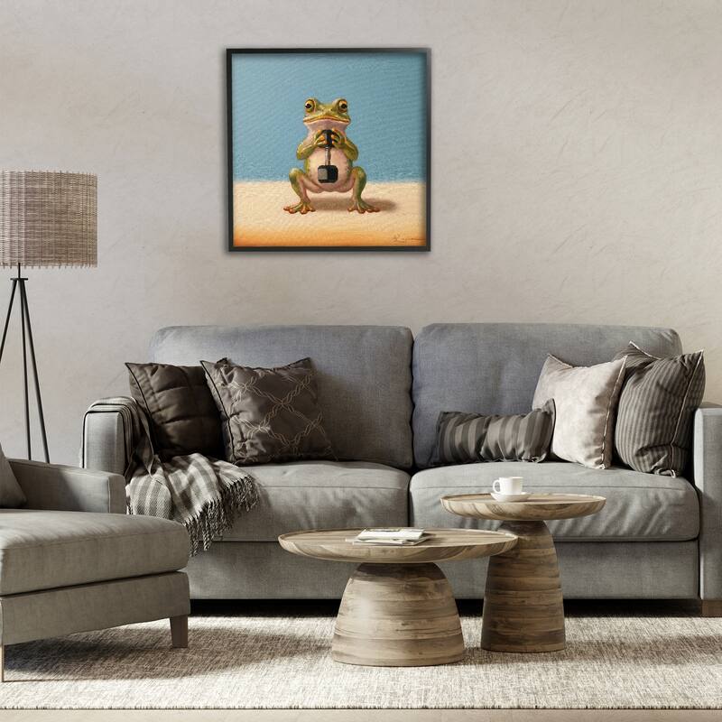 Stupell Frog Lifting Weights Framed Giclee Art Design By Lucia Heffernan