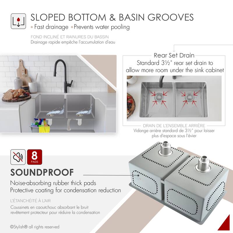 Undermount 30" Double-Bowl Stainless Steel Kitchen Sink S-304XG - 30" x 18" x 10"