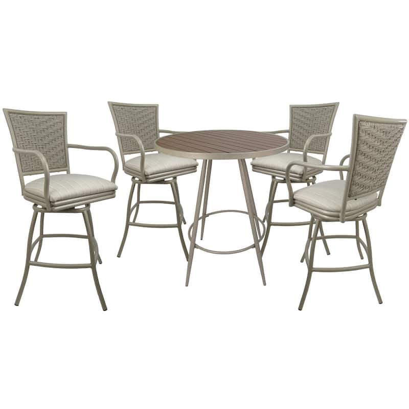 Outdoor/Indoor Metal Pub Set - Erin 30" Swivel Bar Stools - 30" Seat Bar Height - Valley Linen - Beige