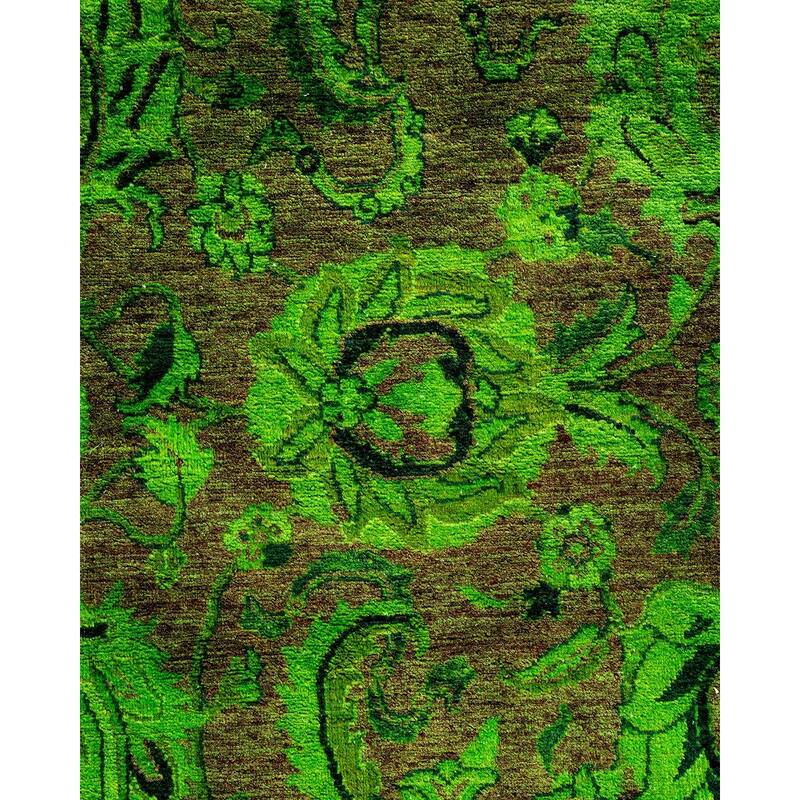 Overton Hand Knotted Wool Vintage Inspired Modern Contemporary Overdyed Green Area Rug - 4' 1" x 6' 6"