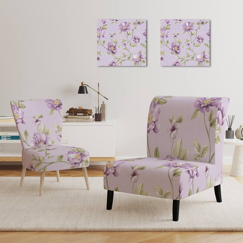 Designart "Purple Flowers and Leaf" Upholstered Cabin & Lodge Accent Chair and Arm Chair