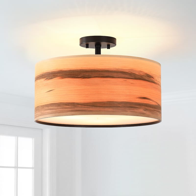 Breaux Wood Veneer Drum Semi Flush Mount Ceiling Light - 16" - 3 light sockets