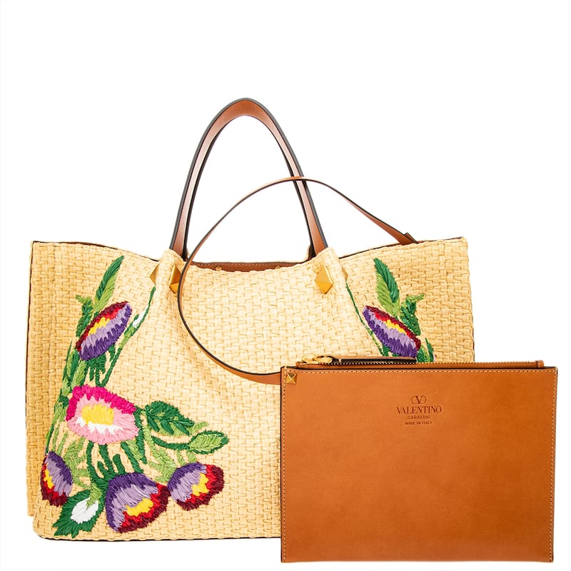 Valentino Floral Embroidered Vlogo Medium Tote