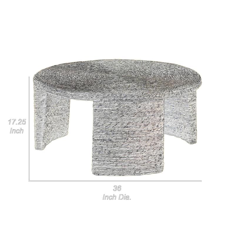 Asha 36 Inch Coffee Table, Round Shaped Top with Natural Rattan Wrapping