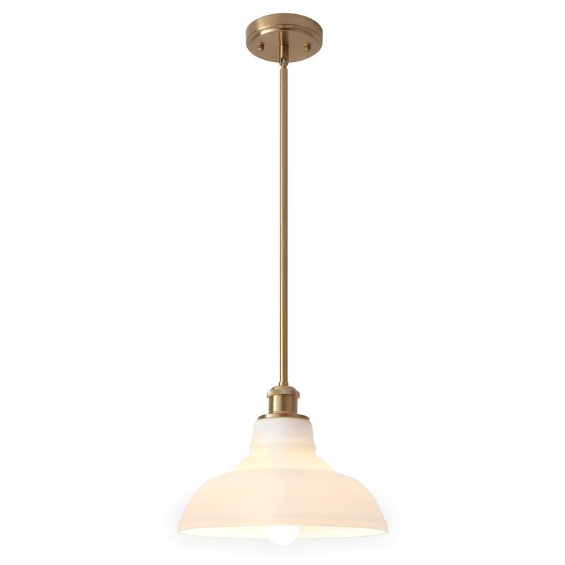 1-Light Adjustable Dome Shaded Pendant Light with Cream Glass Shade, Semi Flush Mount Chandelier for Dining Room Living Room