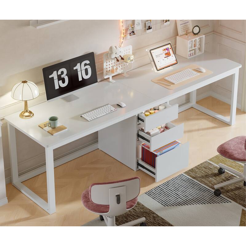 78.7 Inch Extra Long 2 Person Computer Desk with 3 Drawers - White