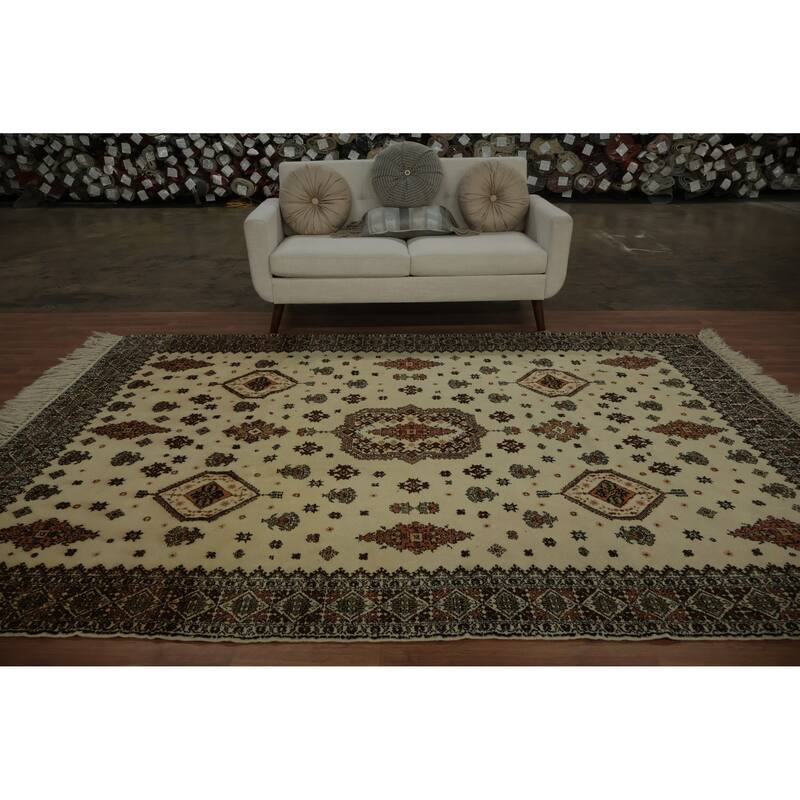 Hand Knotted Oriental 100% Wool Carpet Modern Floral Beige & Ivories Moroccan Area Rug - 10' 1'' X 7' 1''