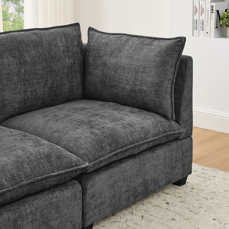 140" Comfy Wooden Sectional Sofa with Ottomans & Throw Pillows