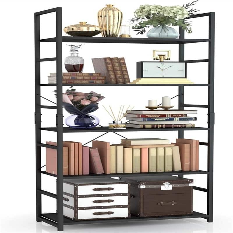 5 Tier Bookshelf, Tall Bookcase Shelf Storage Organizer - 11.8"D x 23.6"W x 62.2"H - 11.8"D x 23.6"W x 62.2"H - Black