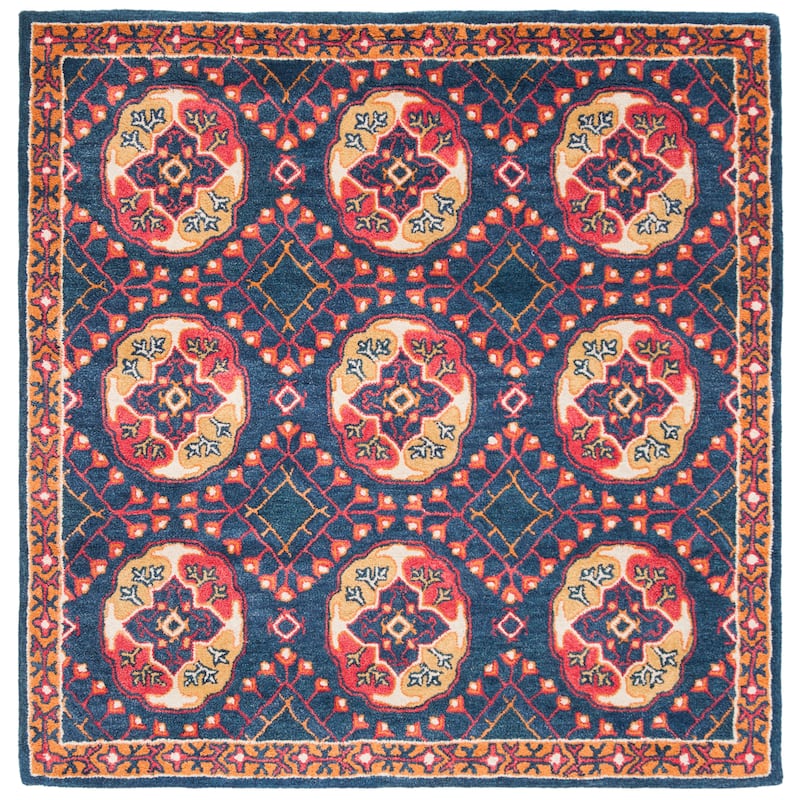 SAFAVIEH Handmade Heritage Rose Chintz Traditional Oriental Wool Rug - 6' Square - Navy/Red