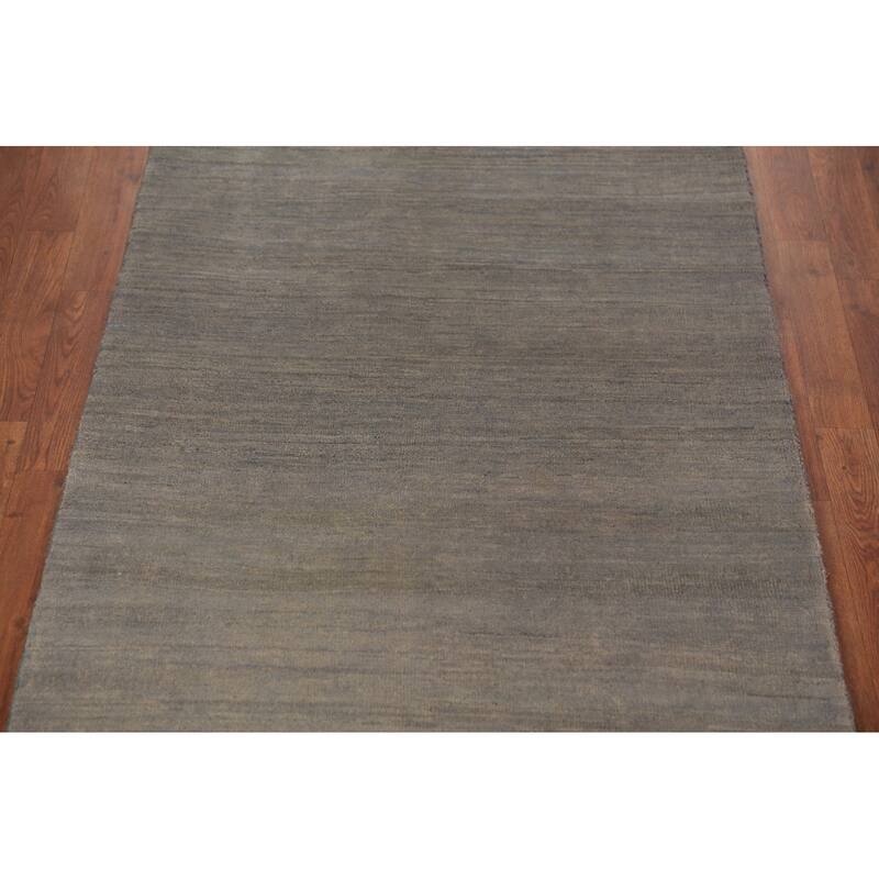 Modern Gray Gabbeh Runner Rug Hand-Knotted Wool Carpet - 3'5" x 9'10"