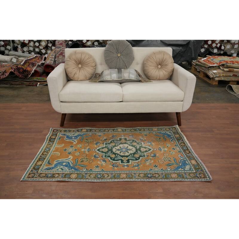 Hand Knotted Oriental 100% Wool Carpet Traditional Floral Oranges & Rust Tabriz Area Rug - 4' 10'' X 3' 0''